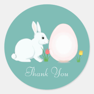Sticker Rond Lapin de Pâques avec œuf Merci Classique Rond Auto