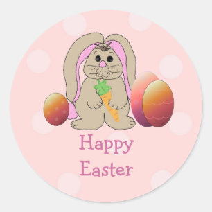 Sticker Rond Lapin De Pâques Avec Oeufs De Pâques