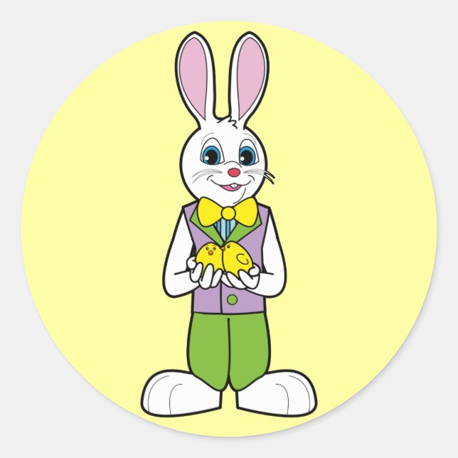 Sticker Rond Lapin de Pâques avec poules (Devant)