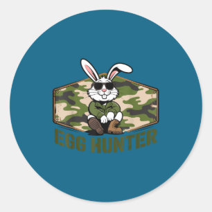Sticker Rond Lapin de Pâques cool chasseur d'oeufs camouflage m