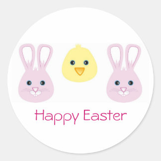 Sticker Rond Lapin de Pâques et chic, Joyeux Pâques