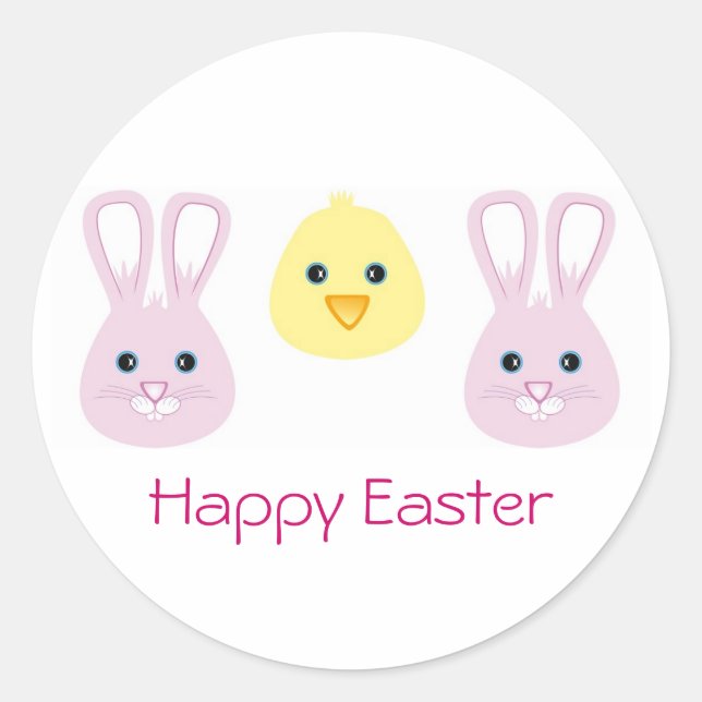 Sticker Rond Lapin de Pâques et chic, Joyeux Pâques (Devant)