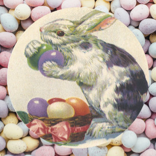 Sticker Rond Lapin de Pâques et Oeufs de Pâques vintages de l'É