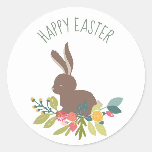 Sticker Rond Lapin de Pâques heureux (Devant)
