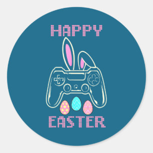 Sticker Rond Lapin de Pâques Manette de jeu vidéo Joueur Bo