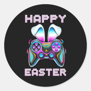 Sticker Rond Lapin de Pâques Manette de jeu vidéo Joueur Bo