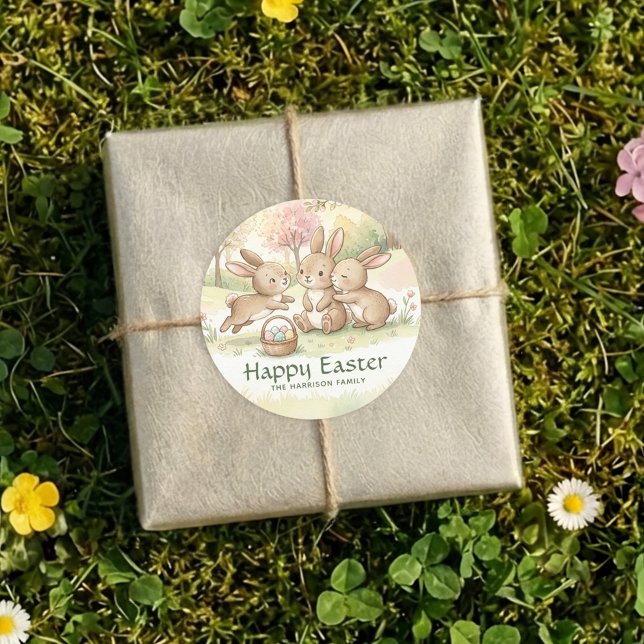 Sticker Rond Lapin de Pâques mignon chasse aux œufs et pique-ni (Créateur téléchargé)