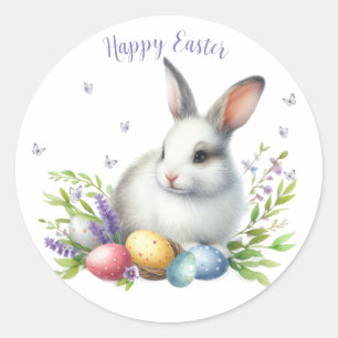Sticker Rond Lapin de Pâques personnalisé à l'aquarelle