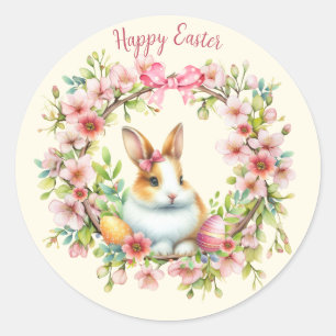 Sticker Rond Lapin de Pâques personnalisé à l'aquarelle