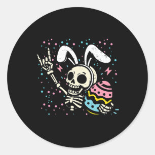 Sticker Rond Lapin de Pâques squelette rocheuse main oeuf rocke