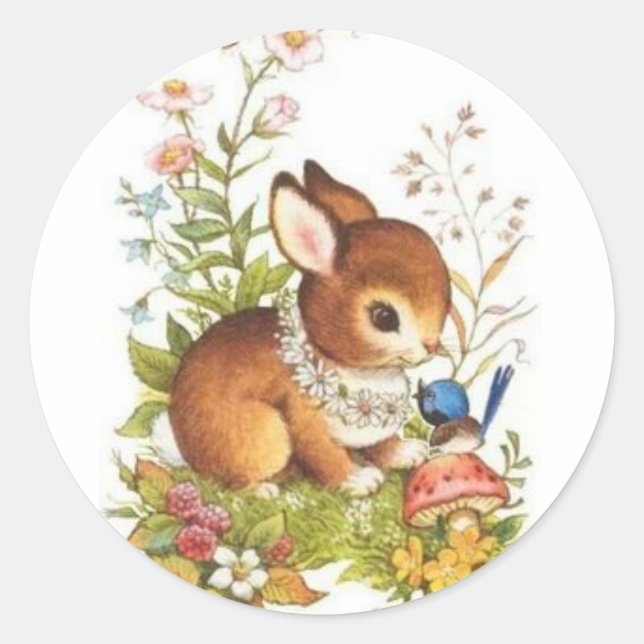 Sticker Rond Lapin de Pâques vintage mignon de ressort en (Devant)