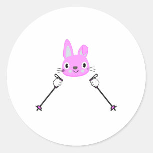 Sticker Rond Lapin de ski avec bâtons de ski