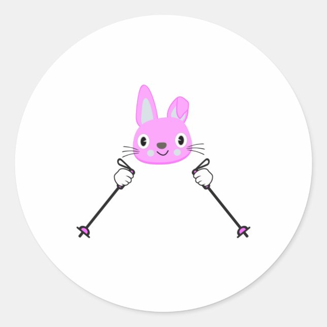 Sticker Rond Lapin de ski avec bâtons de ski (Devant)