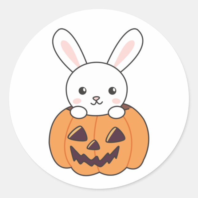 Sticker Rond Lapin En Citrouille De Mignons lapins Joyeux Hallo (Devant)
