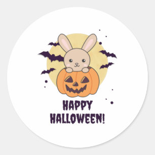 Sticker Rond Lapin En Citrouille De Mignons lapins Joyeux Hallo