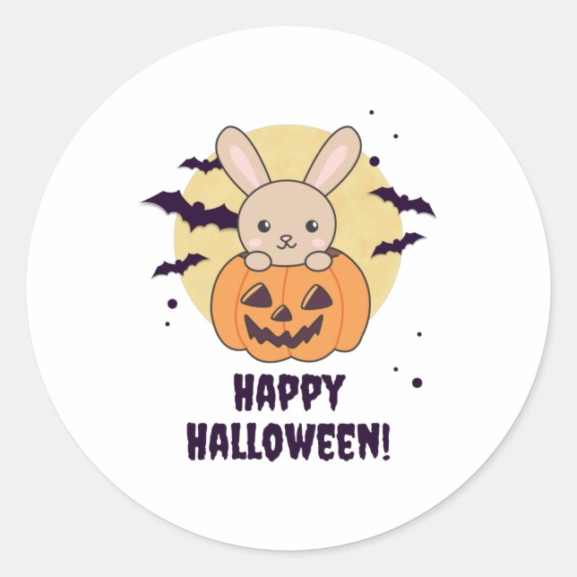 Sticker Rond Lapin En Citrouille De Mignons lapins Joyeux Hallo (Devant)