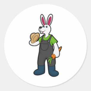 Sticker Rond Lapin en fermier avec carotte et Casquette