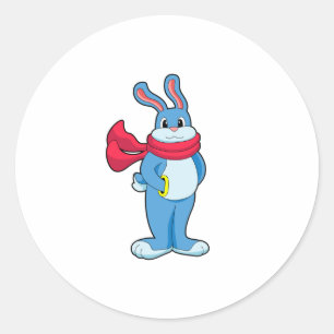 Sticker Rond Lapin en hiver avec Écharpe