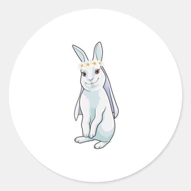 Sticker Rond Lapin en mariée avec une couronne de fleurs (Devant)
