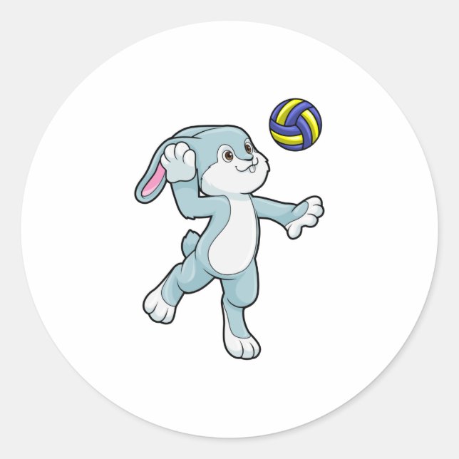 Sticker Rond Lapin en sport avec volleyball (Devant)