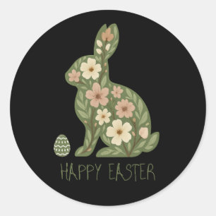 Sticker Rond Lapin Floral & Œufs de Nature – Vibrations Amusant