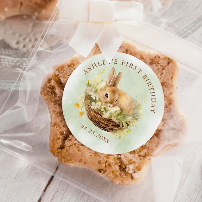 Sticker Rond Lapin Floral Printemps Quelques Lapin 1er Annivers (Créateur téléchargé)