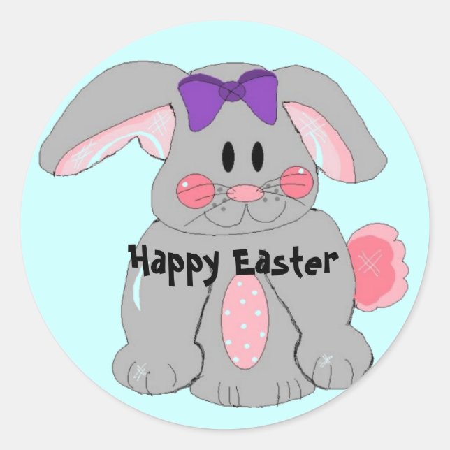 Sticker Rond Lapin gris de Pâques (Devant)