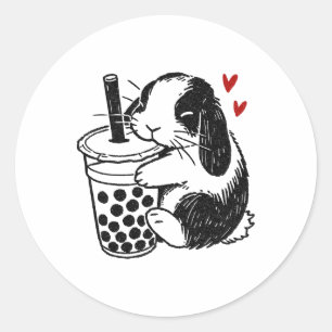 Sticker Rond Lapin Hollandais aime Boby Tea Bunny et Bubble