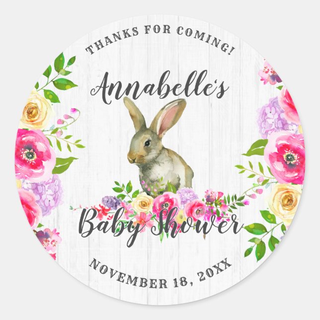Sticker Rond Lapin Lapin Floral Baby Girl Douche Merci (Devant)