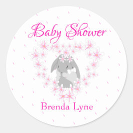 Sticker Rond Lapin Lapin Personnalisé Fille Baby shower rose