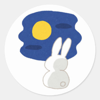 Sticker Rond Lapin Mignon Sous la Lune