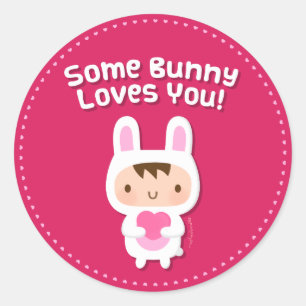 Sticker Rond Lapin Mignon T'aime Aveu d'Amour