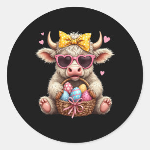 Sticker Rond Lapin Mignon Vache Rétro Fermier Occidental Pâques