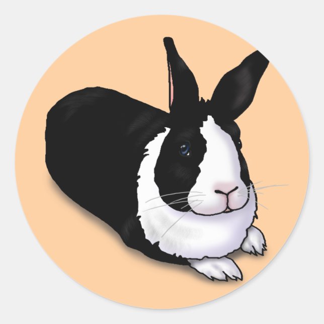 Sticker Rond Lapin noir et blanc (Devant)