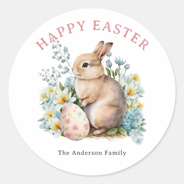 Sticker Rond Lapin & Oeuf Floral (Devant)