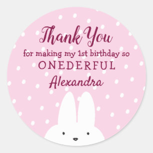 Sticker Rond Lapin Rose Onederland 1er Anniversaire
