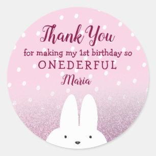 Sticker Rond Lapin rose pailleté Onederland 1er