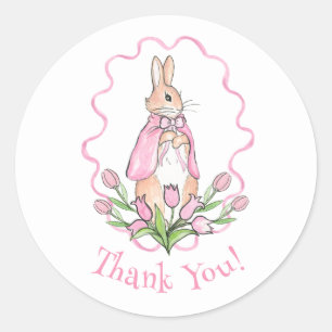 Sticker Rond Lapin rose thème bébé animal Fête prénatale