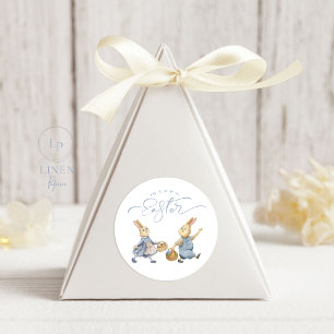 Sticker Rond Lapins de Pâques heureux avec paniers d'œufs