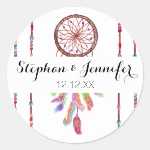 Sticker Rond L'aquarelle peinte à la main Dreamcatcher perle l