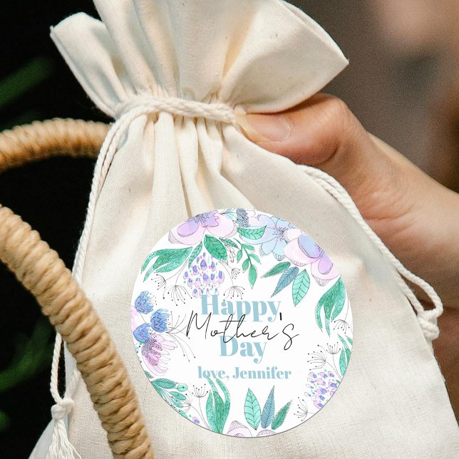 Sticker Rond L'aquarelle violette et rose fleurit la fête des m (Créateur téléchargé)