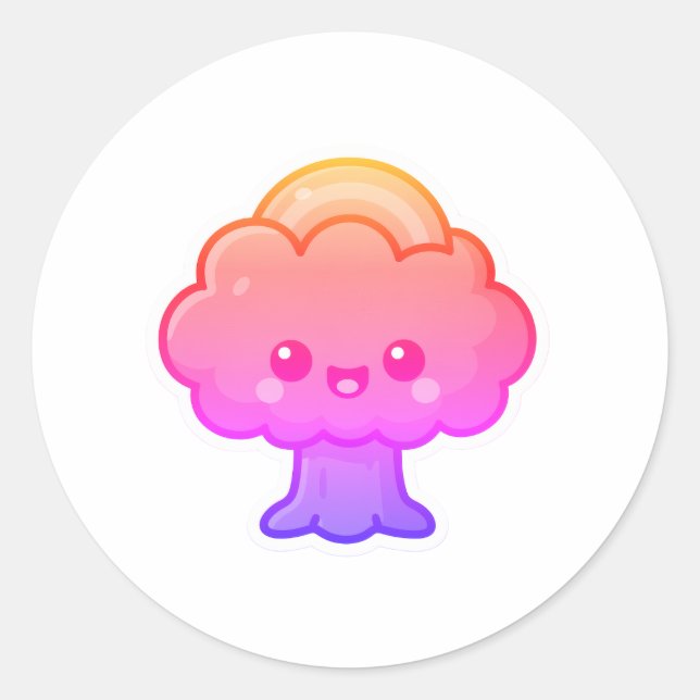 Sticker Rond L'arbre convivial Kawaii (Devant)