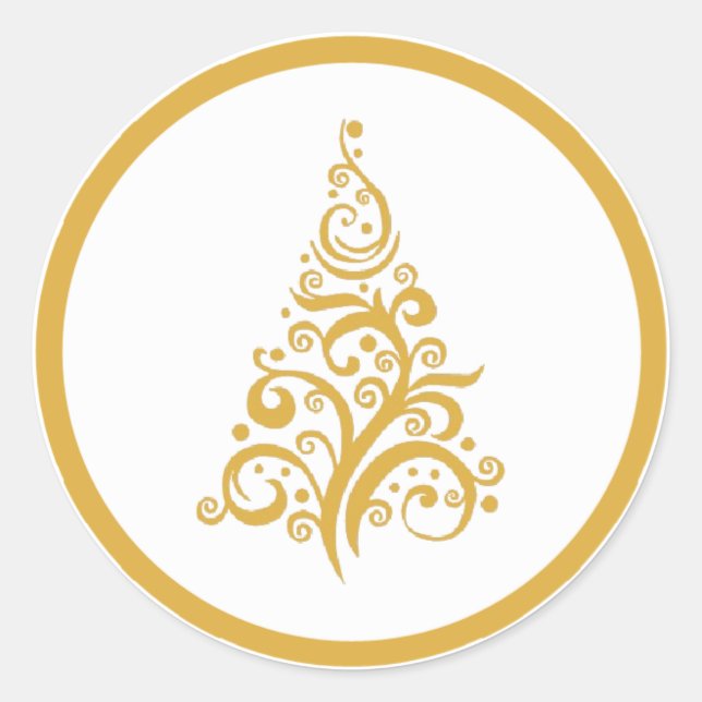 Sticker Rond L'arbre de Noël avec de l'or tourbillonne (Devant)
