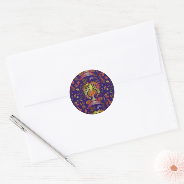 Sticker Rond "L'arbre mystique de la vie - Motif d'art populair (Enveloppe)