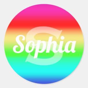 Sticker Rond L'arc-en-ciel colore le nom personnalisé par