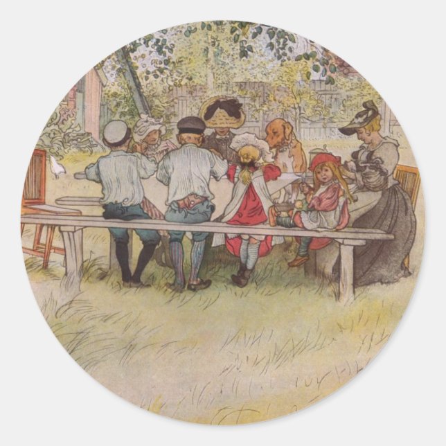Sticker Rond Larsson : Petit déjeuner sous le Big Birch (Devant)