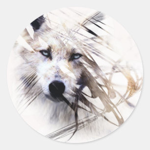 Sticker Rond L'art animal des loups de loups blancs