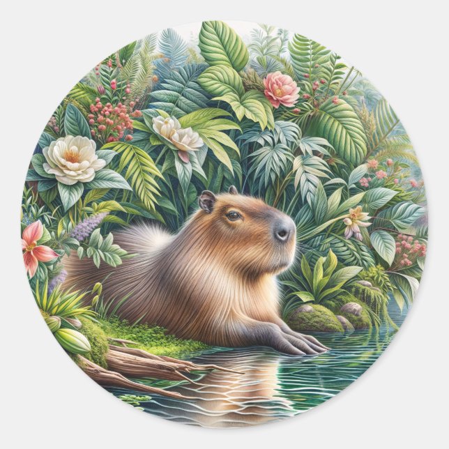Sticker Rond L'art de la jungle de Capybara (Devant)