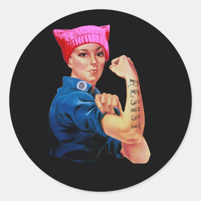 Sticker Rond L'art de la marche des femmes Rosie résiste (Devant)
