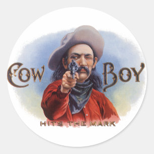 Sticker Rond L'art de l'étiquette de cigare vintage, Cowboy att